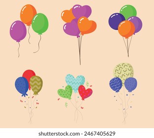 Helium balloons, bunch, arches and garlands isolated set. Multicolored decoration for holidays, store grand opening ceremony, birthday or party event on white background, Cartoon vector illustration