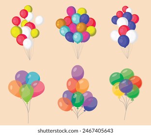 Helium balloons, bunch, arches and garlands isolated set. Multicolored decoration for holidays, store grand opening ceremony, birthday or party event on white background, Cartoon vector illustration