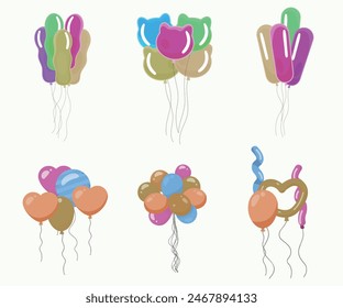 Helium balloons, bunch, arches and garlands isolated set. Multicolored decoration for holidays, store grand opening ceremony, birthday or party event on white background, Cartoon vector illustration