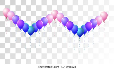 Helium Balloons Realistic Vector Trendy Collection. Birthday Party Celebration, Music Festival, Carnival, Poster Decoration. Surprise Realistic Helium Balloons Bunch Set on Transparent Background