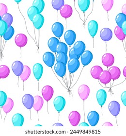 Helium balloons seamless pattern. Colorful floating balloons endless design, flying glossy balloons flat vector background illustration. Birthday party balloons seamless pattern