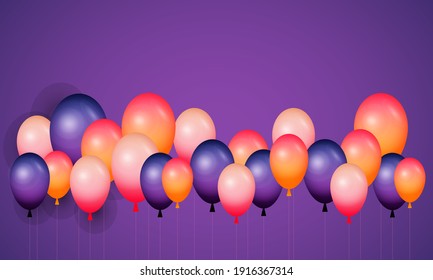 Helium balloons set. Birthday baloons flying for party and celebrations. Vector illustration for your design and business.