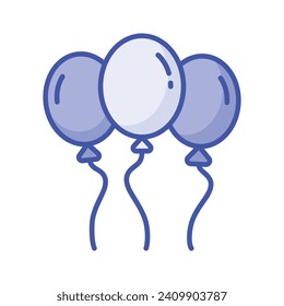 Helium balloons vector design, bunch of balloons for birthday and party, flying balloons with rope, party decorations