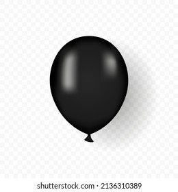 Helium Black Balloon on Transparent Background. Mockup Round Balloon. Air Ball Gift for Celebrate Anniversary, Party, Birthday. Glossy Realistic Black Balloon. 3d Baloon. Isolated Vector Illustration.