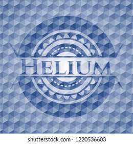 Helium blue badge with geometric background.
