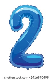 Helium blue balloons number. Realistic design element, numeral character. Party decoration balloon or anniversary sign. Vector glossy decorative digit illustration
