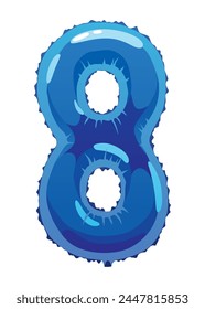 Helium blue balloons number. Realistic design element, numeral character. Party decoration balloon or anniversary sign. Vector glossy decorative digit illustration