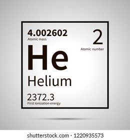 Helium chemical element with first ionization energy and atomic mass values ,simple black icon with shadow on gray