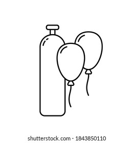 Helium Gas Tank. Linear Icon Of Cylinder For Balloon Party. Black Simple Illustration Of Gassing Equipment. Contour Isolated Vector Pictogram On White Background