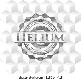Helium grey badge with geometric cube white background