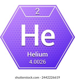 Helium (He) (002) Noble Gas - Fundamental Chemical Element, Periodic Table in Chemistry Symbol, Name, Atomic Mass, Number, Chemistry Hexagon Logo Icon Design, White Background