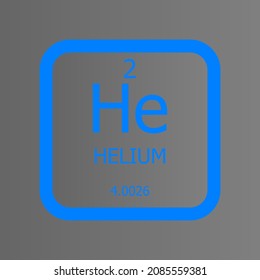 Diagrama de ilustraciones vectoriales de elementos químicos Helium He, con número atómico y masa. Diseño simple de gradiente oscuro plano para educación, laboratorio, clase de ciencias.