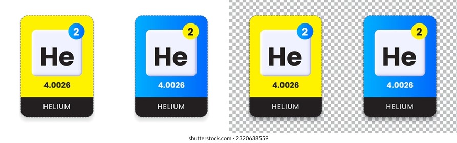 Helium He element in Periodic table with atomic number and mass. Chemistry infographic and print vector illustration. Can be used as sticker, chart, card and label template. 