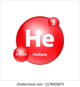 Helium (He) icon structure chemical element round shape circle red easily.  Chemical element of periodic table Sign with atomic number. Study in science for education. 3D Illustration vector.