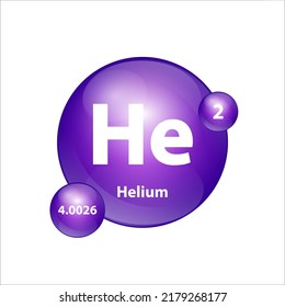 Helium (He) icon structure  chemical element round shape circle purple. 3D Illustration vector. Chemical element of periodic table Sign with atomic number. Study in science for education. 
