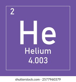 Helium (He) periodic table element chemistry symbol. Inert gas with various industrial uses, such as in cryogenics, welding, and as a lifting gas in balloons and airships.