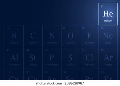 Helium highlighted element in periodic table with glowing effect