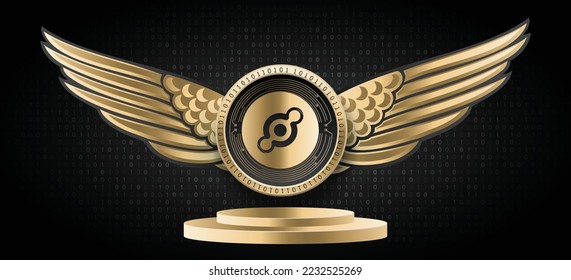 Helium (HNT) crypto currency logo and coin vector illustration banner. Blockchain based cryptocurrency technology background. 