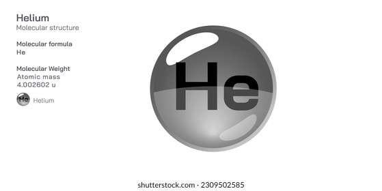 Fórmula de estructura molecular de helio. Fórmula molecular estructural periódica Diseño vectorial. Compuestos y composición farmacéuticos. Producto fácilmente imprimible con el color CPK correcto.