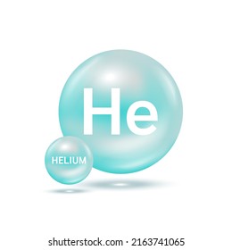 Helium molecule models blue. Natural gas. Ecology and biochemistry concept. Isolated spheres on white background. 3D Vector Illustration.