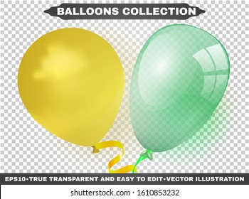 Helium Multi-Colored Realistic Glossy Balloons. Isolated On Transparent Background. Birthday Baloons Flying For Your Projects, Business, Design, Celebrations And Party. EPS10. Vector Illustration Set.