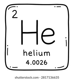Helium periodic table element with atomic number 2, symbol He and atomic mass 4.0026.
