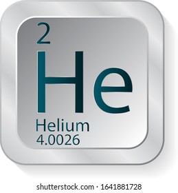 Helium periodic table element icon on silver metallic button vector illustration.