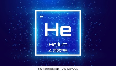 Helium. Periodic Table Element with Symbol He. Chemical Element Card with Number and Atomic Weight. Design for Education, Lab, Science Class. Vector Illustration.