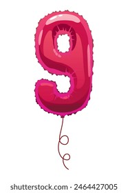 Helium pink balloons number. Realistic design element, numeral character. Party decoration balloon or anniversary sign. Vector glossy decorative digit illustration