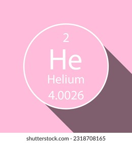 Helium-Symbol mit langer Schattengestaltung. Chemisches Element der periodischen Tabelle. Vektorgrafik.