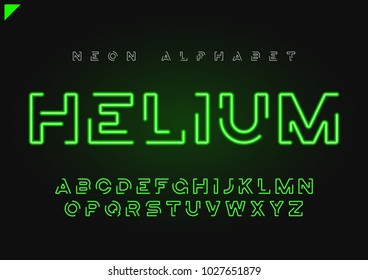 Helium vector futuristic linear neon alphabet, typeface, letters, font, typography. Global swatches.