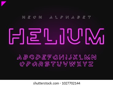 Helium vector futuristic linear neon alphabet, typeface, letters, font, typography. Global swatches.