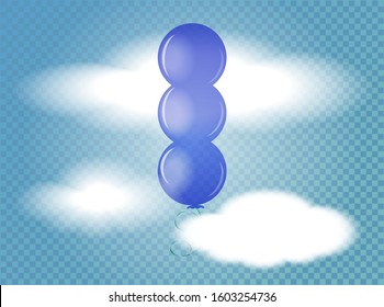 Helium violet realistic glossy balloon, isolated on blue transparent background. Birthday baloon flying for your projects, business, design, celebrations and party. EPS10. Vector illustration.