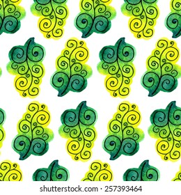 helix algae watercolor vector seamless pattern. Marine background