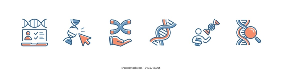 conjunto de iconos de adn genético hélice cromosoma molecular biotecnología hereditaria ciencia Ilustración vectorial