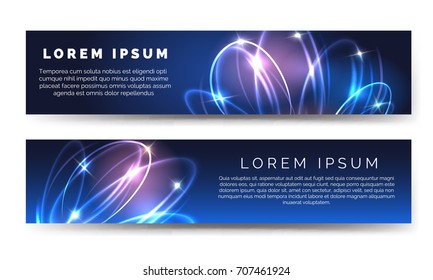 Helix horizontal banners. Abstract spirals on dark blue background. Vectorillustration