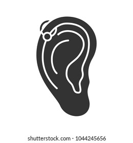 Helix piercing hoop glyph icon. Silhouette symbol. Pierced ear cartilage. Negative space. Vector isolated illustration