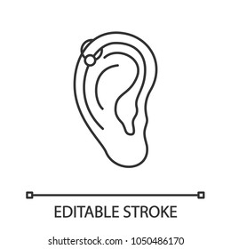 Helix durchbohrt lineares Icon. Dünne Illustration. Ohrknorpel mit Ohrbohrer. Contour-Symbol. Vektor-einzelne Rahmenzeichnung. Bearbeitbarer Hub