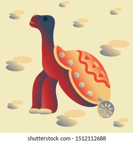 Helix turtle with wheels instead of hind legs. Illustration on a colored background.