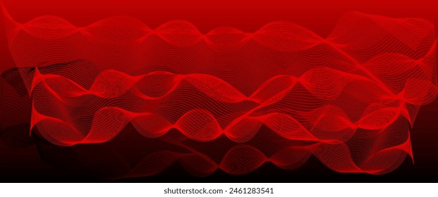 Helix wavy line on abstract blurred red black color gradient vector background. Textured backdrop. Luxury template for device, ads, flyer, poster, web page. Digital screen. Premium banner. Card.