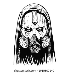 Hell Demon Face Mask Tattoo. Vector Illustration