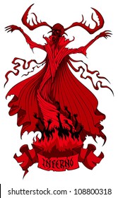 Hell demon summons souls of sinners, vector illustration