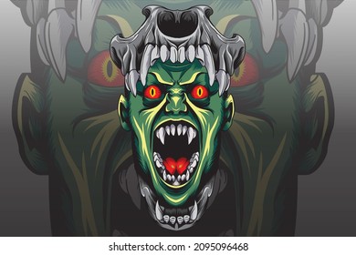 Hell demon with wolf skull vector illustration