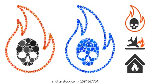 Hell fire composition of filled circles in variable sizes and color hues, based on hell fire icon. Vector filled circles are combined into blue composition.
