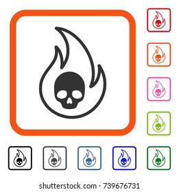 Hell Fire icon. Flat grey iconic symbol inside an orange rounded squared frame. Black, gray, green, blue, red, orange color variants of Hell Fire vector. Designed for web and application interfaces.