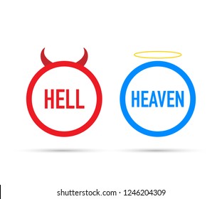 Hell or heaven. Angel and devil symbol. Good and bad on white background. Vector stock illustration.