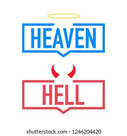 Hell Or Heaven. Angel And Devil Symbol. Good And Bad On White Background. Vector Stock Illustration.