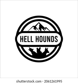 hell hounds logo design, mountain and 3 dogs