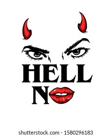 Hell No slogan design with devil face illustration