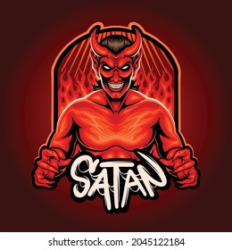 hell satan mascot logo illustration